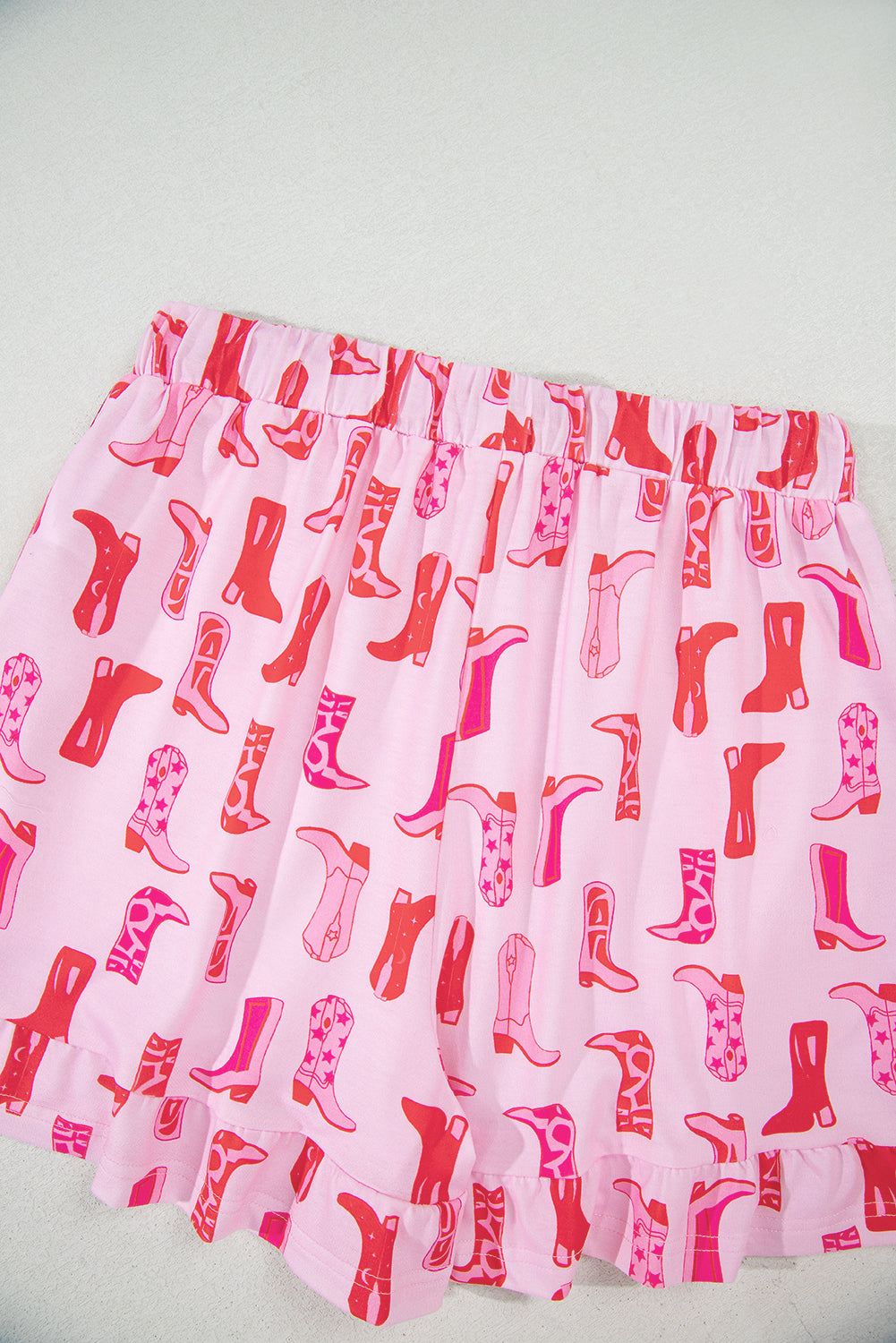 Pink Western Cowgirl Boots Printed Shirt Ruffled Shorts Pyjama Set eAura