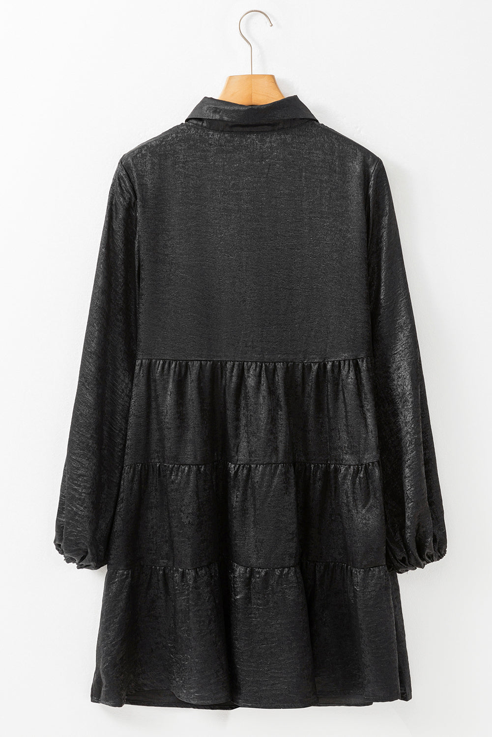 Peach Blossom Metallic Sheen Puff Sleeve Button Up Mini Shirt Dress eAura