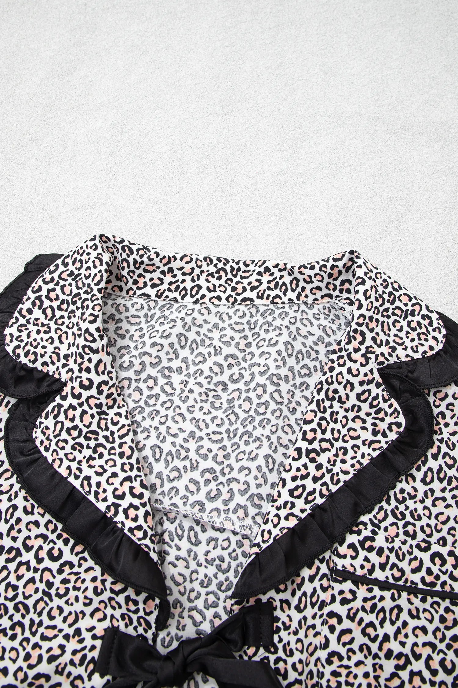Leopard Print Bow Knot Patchwork Long Sleeve Lounge Set – Brown