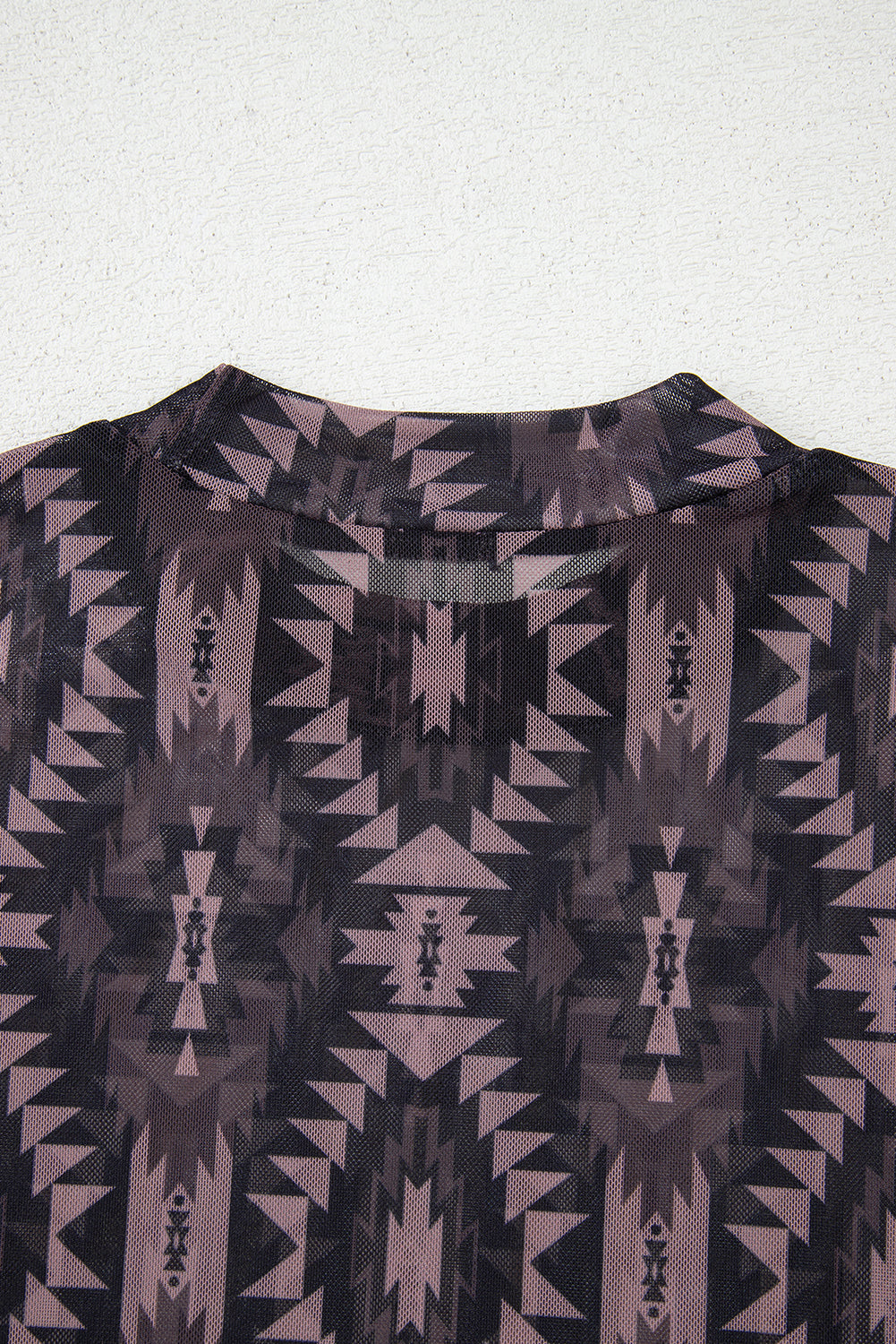 Aztec Print Mock Neck Short Sleeve Mesh T Shirt eAura