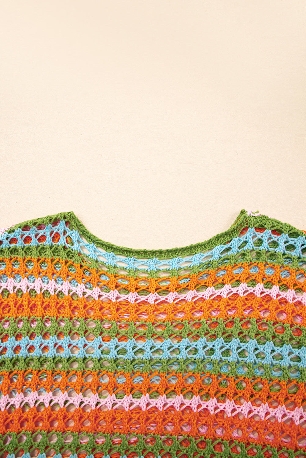Carrot Multi Stripe Open Knit Sweater Beach Cover Up eAura