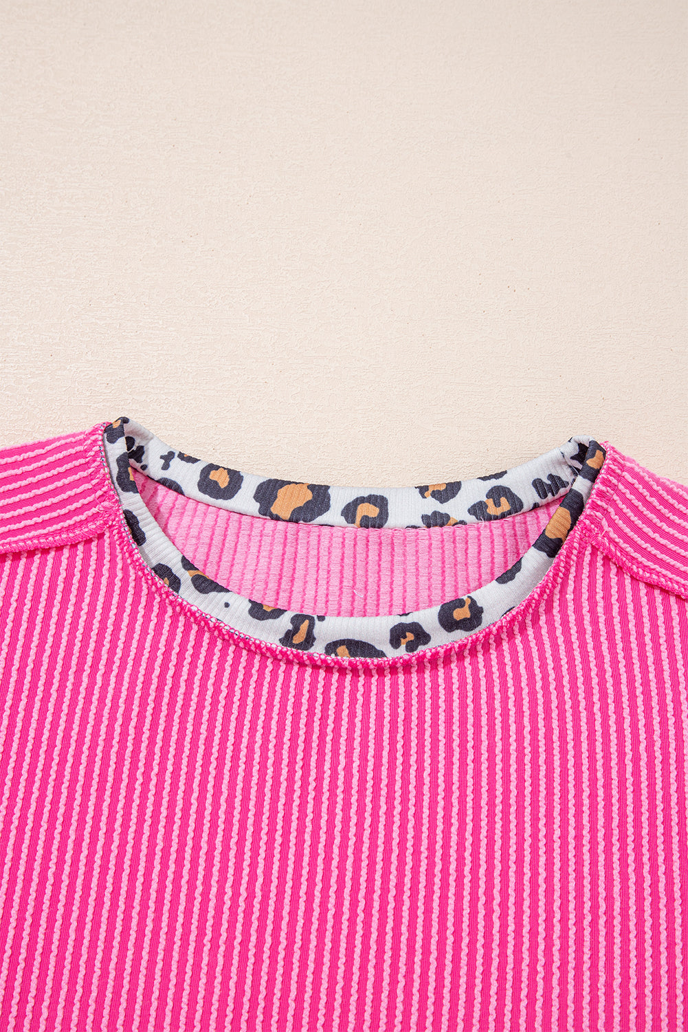 Leopard Patchwork Rib Crew Neck T-Shirt eAura