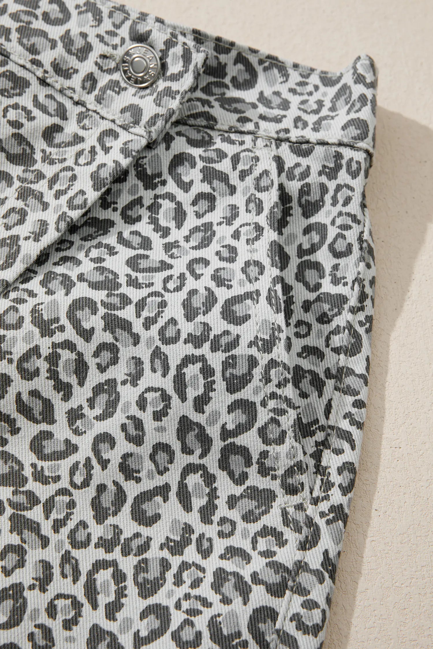 Gray Leopard Print Wrap Front Denim Shorts