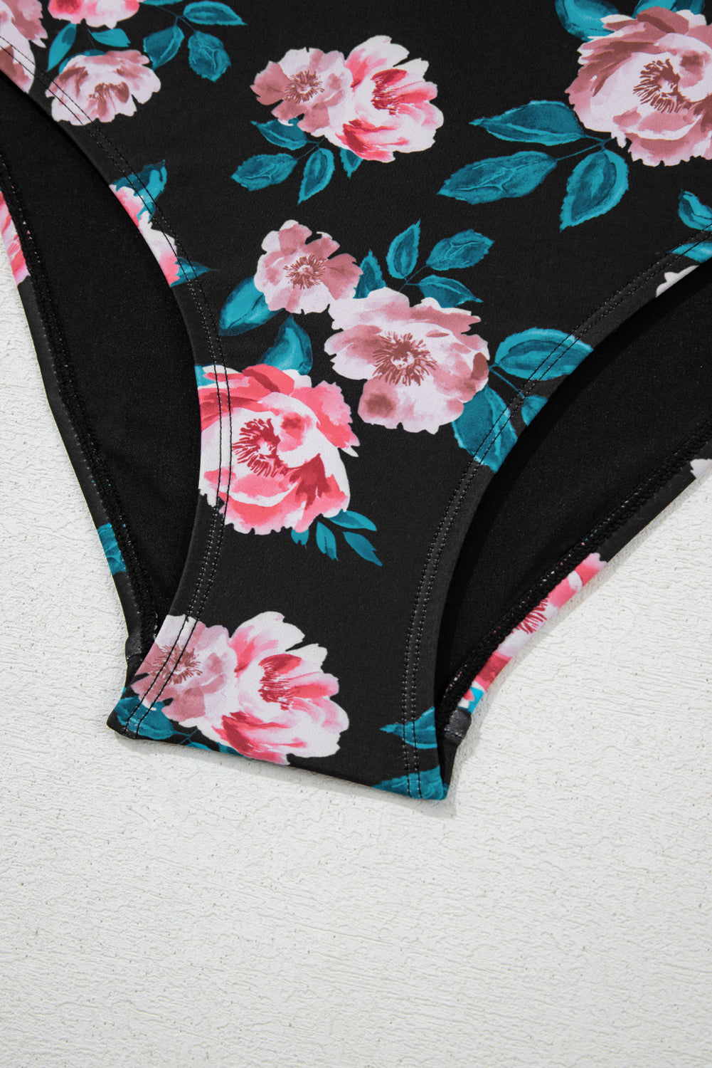 Sea Green Solid Ruffled Square Neck Swim Top and Floral Shorts Bikini Set BB Fashion Outlet
