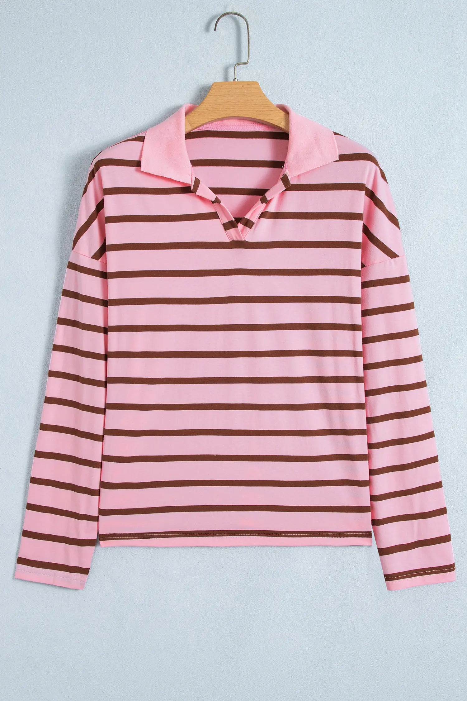 Striped Long Sleeve Collar Shift Top – Pink Stripe