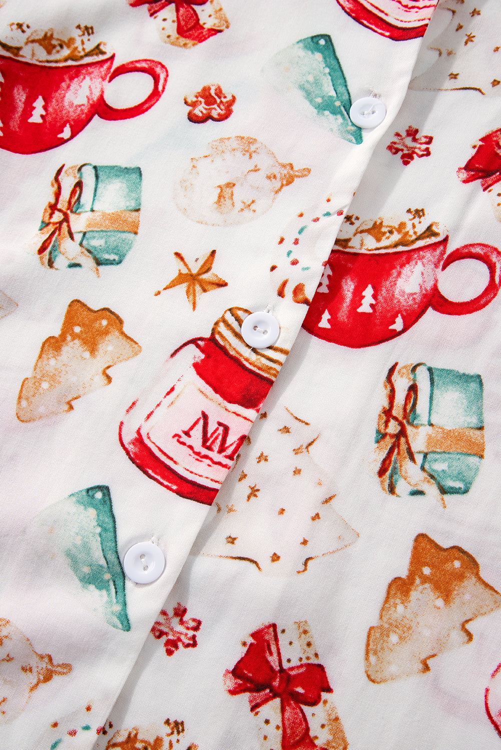 White Christmas Pattern Long Sleeve Shirt Pyjama Set eAura