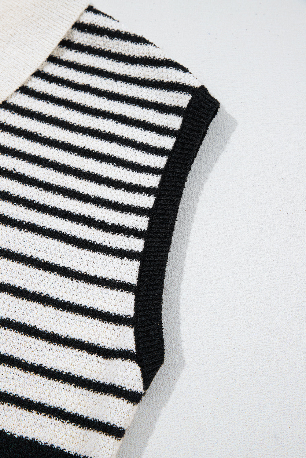 Black Mixed Striped Print Half Placket Collared Cap Sleeve Bodycon Sweater Dress eAura