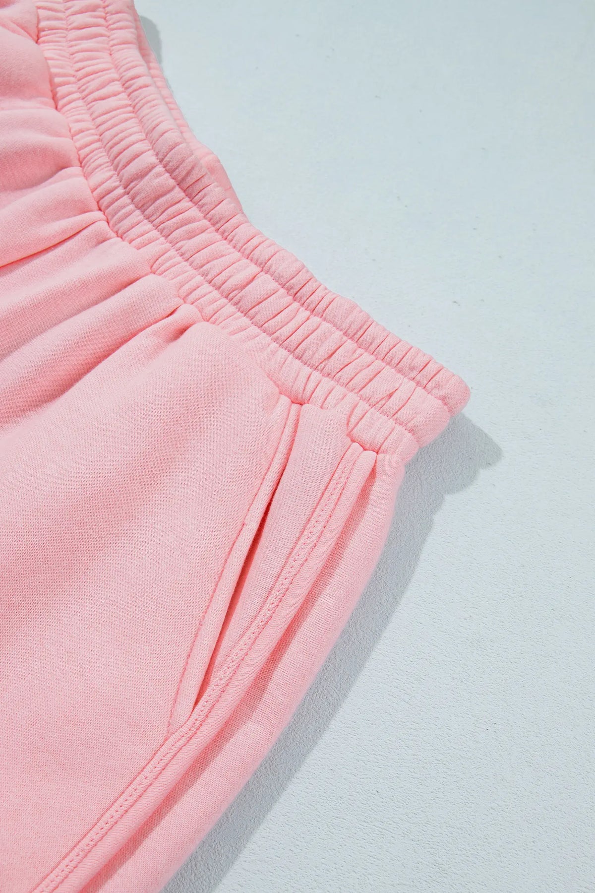 Light Pink High Neck Exposed Seam Drop Shoulder Baggy Pullover Short Set