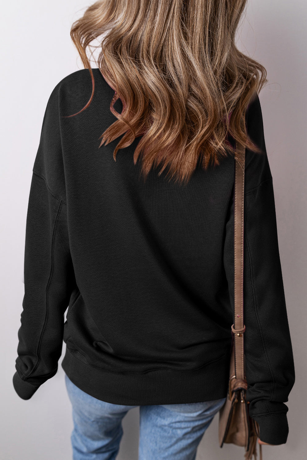 Black Drop Shoulder Crisscross Stitching Pocketed Loose Sweatshirt eAura