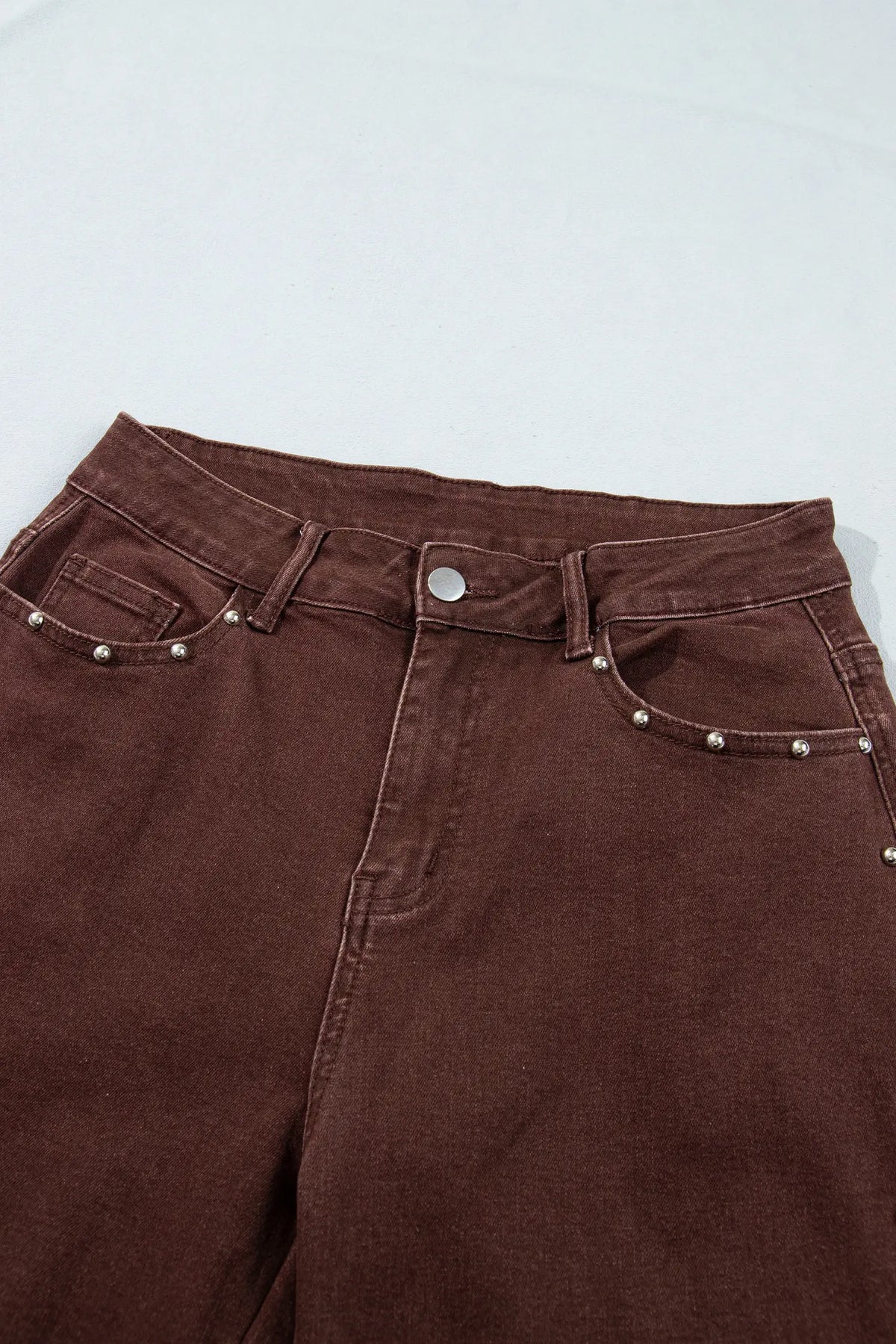 Side Seam Rivet Detail Ankle Length Casual Jeans – Coffee