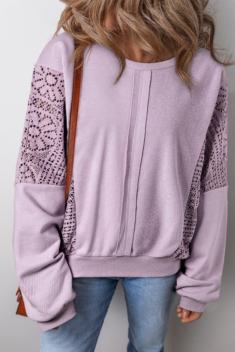 Knit Crochet Exposed Seam Ribbed Trim Sweatshirt eAura