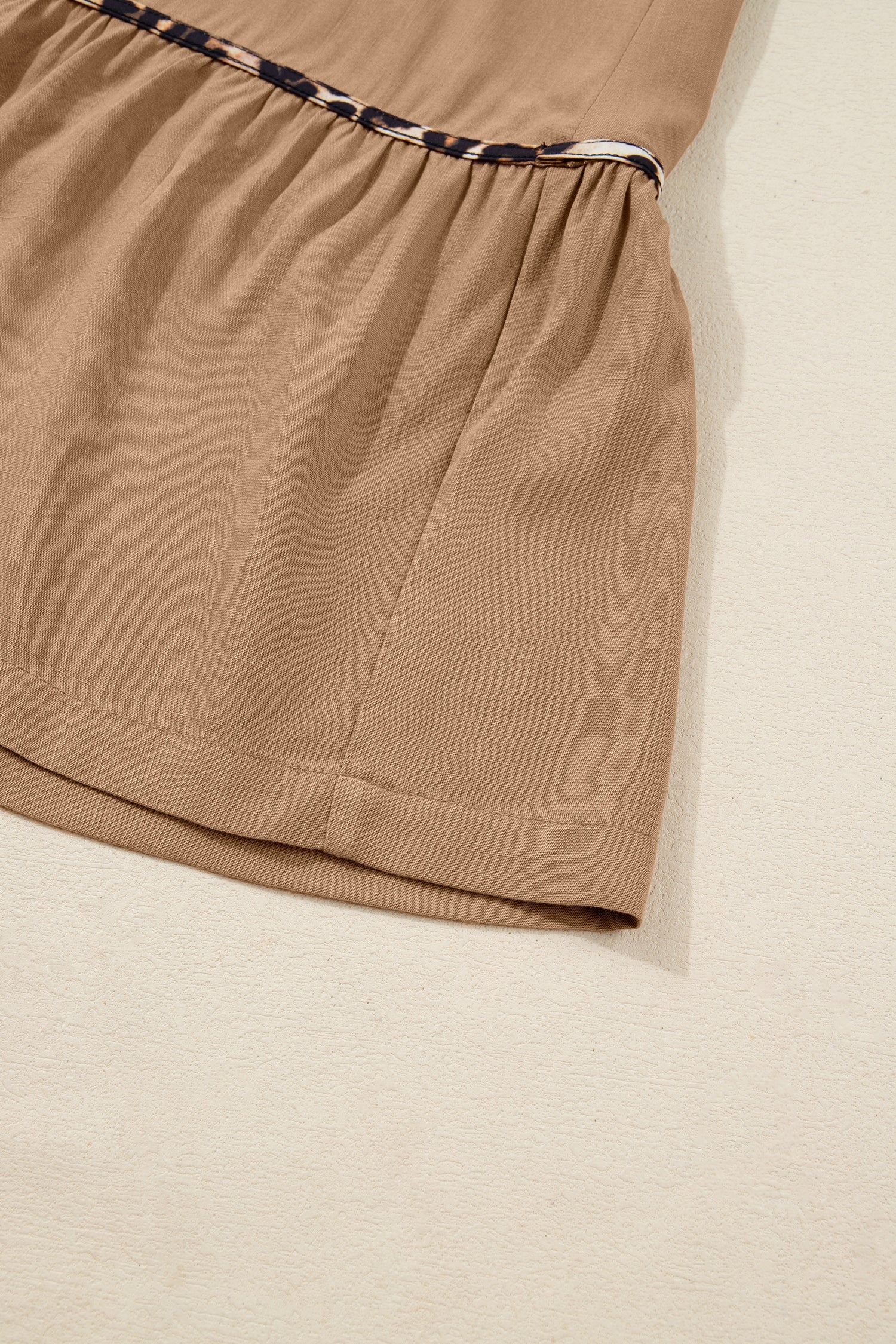 Smocked V-Neckline Leopard Piping Accent Bracelet Plus Size Long Dress - eAura