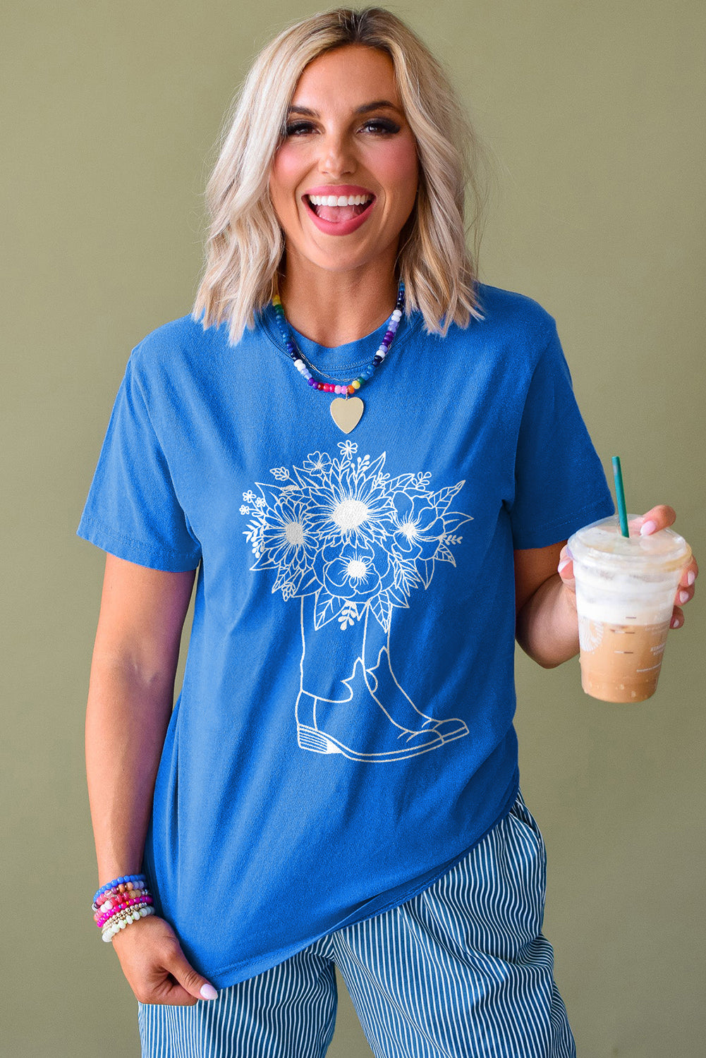 Blue Sunflower Boots Graphic Western Fashion T Shirt eAura