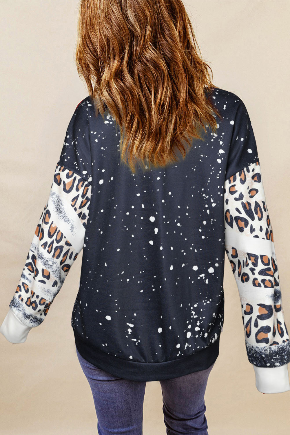 Black Tie Dye Leopard Drop Shoulder Sweatshirt eAura