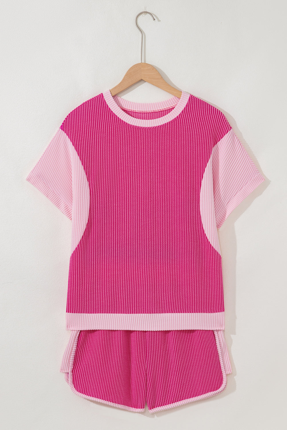 Rose Red Rib Texture Short and Top Co-ord Set eAura