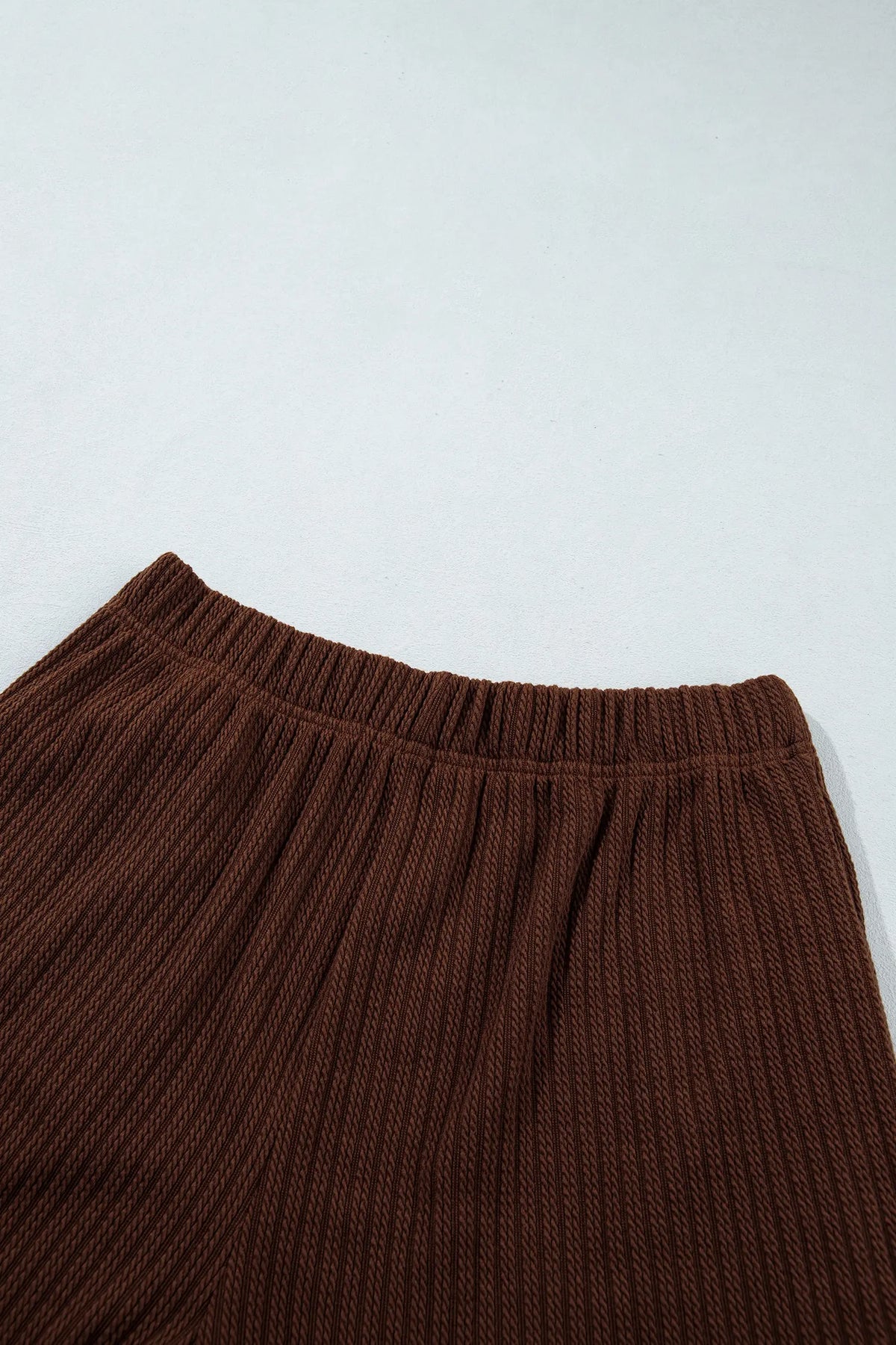 Textured Ribbed Knit Lettuce Trim 2pcs Lounge Set – Dark Brown