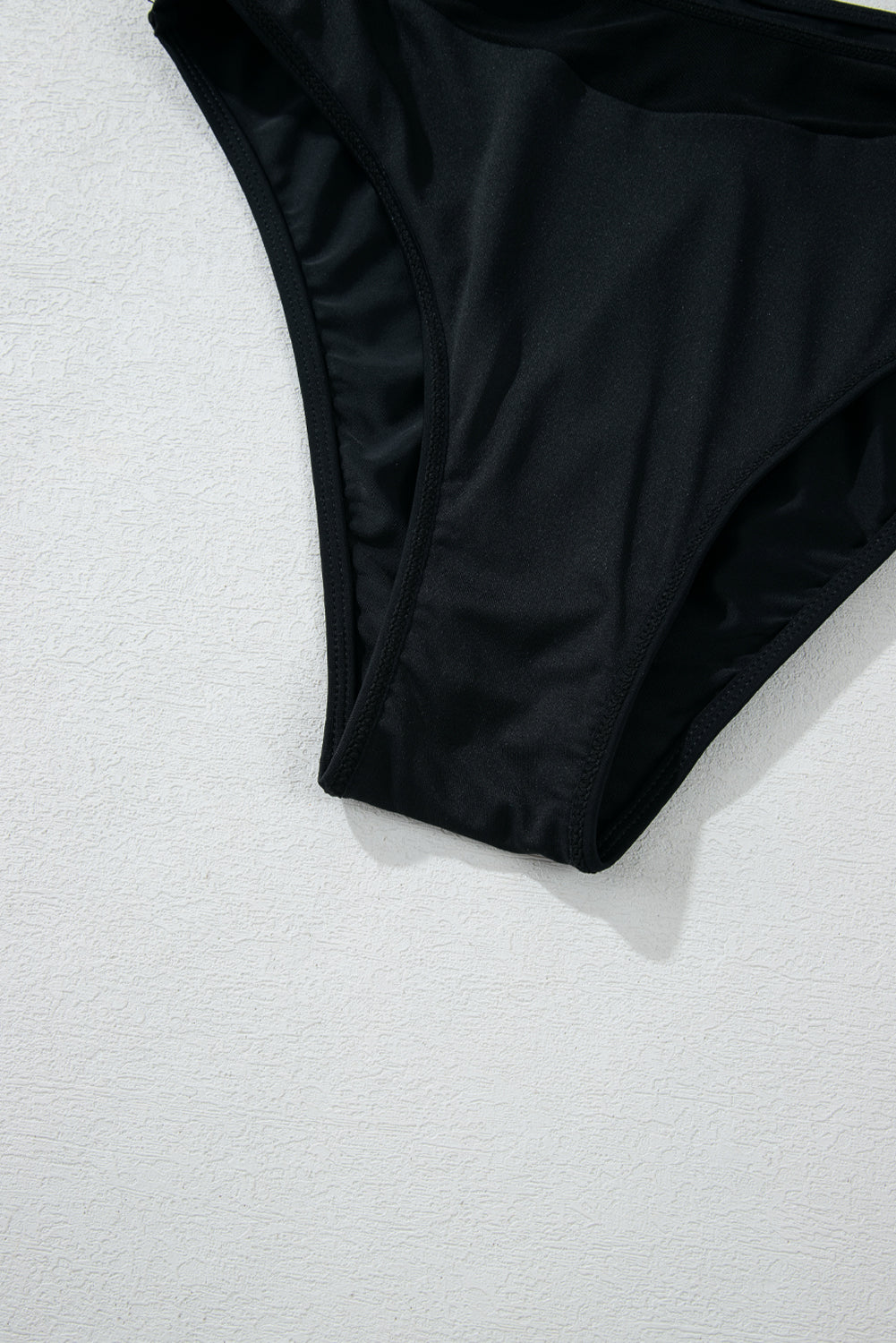 Black Sheer Mesh Edged Halter V Neck Push Up Bikini eAura