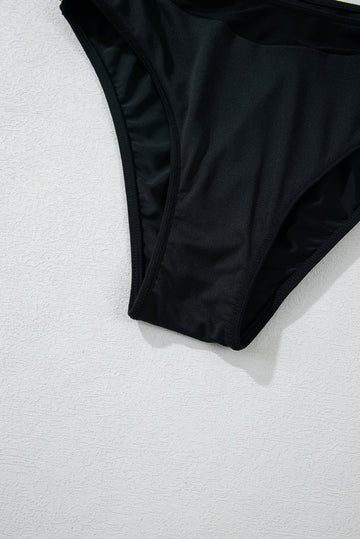 Black Sheer Mesh Edged Halter V Neck Push Up Bikini eAura