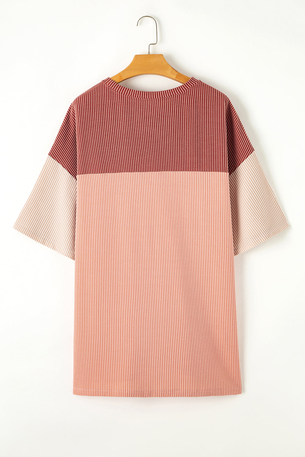 Rose Pink Plus Size Ribbed Colourblock T-shirt BB Fashion Outlet