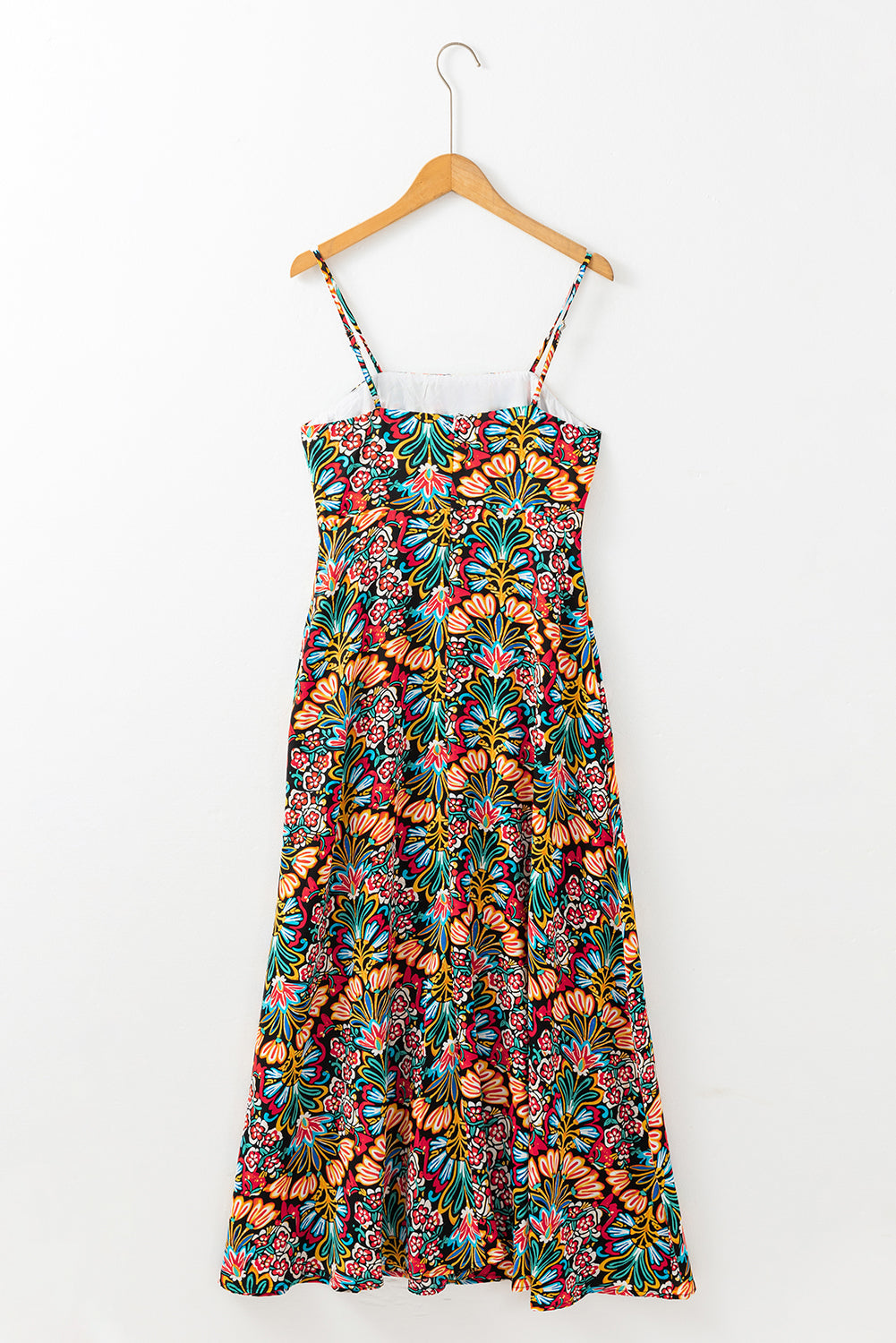 Black Boho Floral Print Thin Straps Sleeveless High Waist Maxi Dress eAura