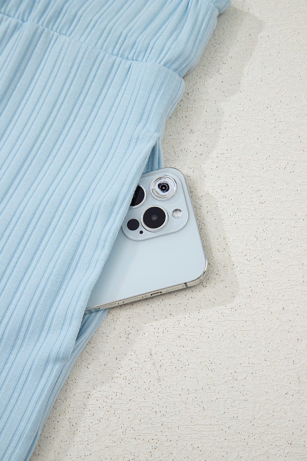 Beau Blue Ribbed Button V Neck Tank Top and Shorts Set - eAura