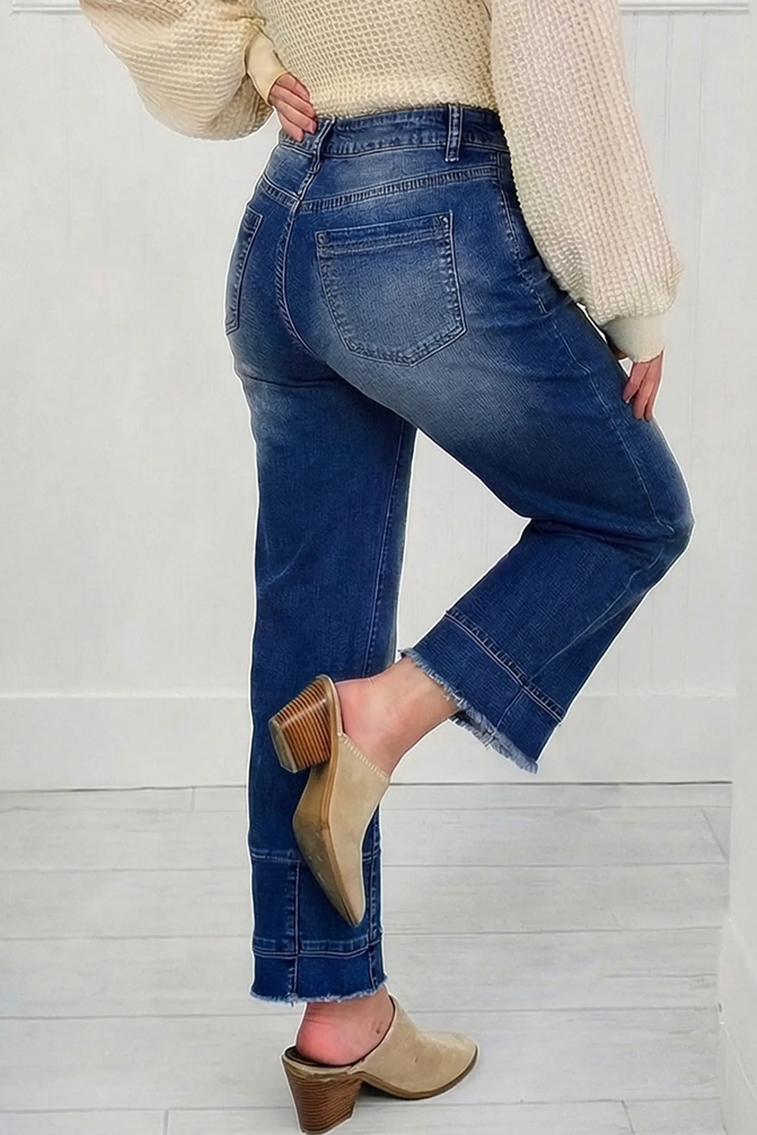 Sky Blue Chic Seam Detail Raw Hem Ankle Length Jeans