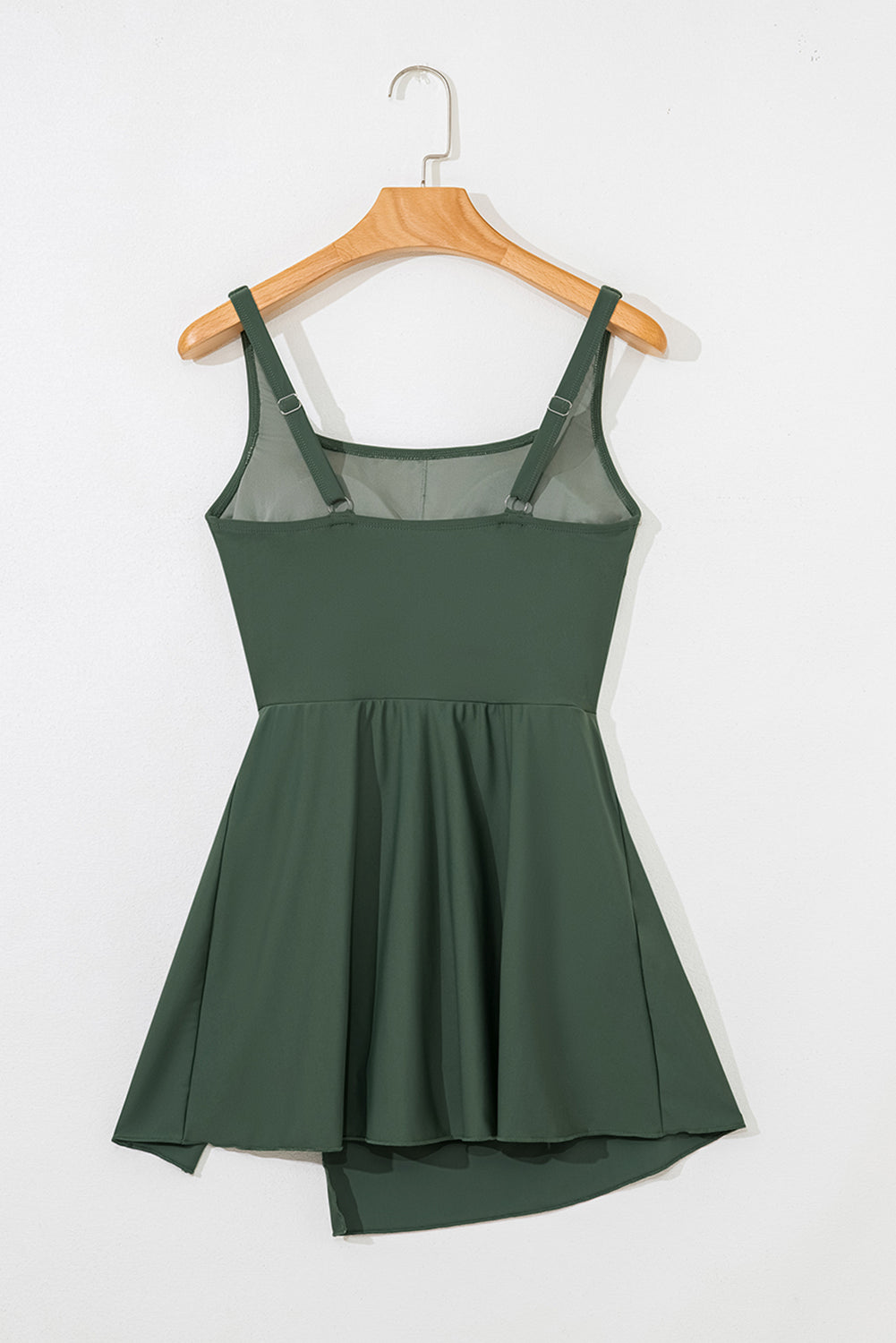 Mist Green Side Tied Waist Square Neck Adjustable Straps A-line One Piece Swim Dress eAura