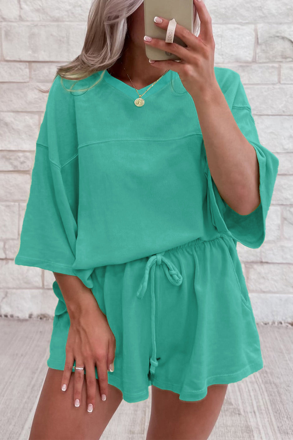 Baggy V Neck Half Sleeve Tee and Shorts Co-ord Set eAura