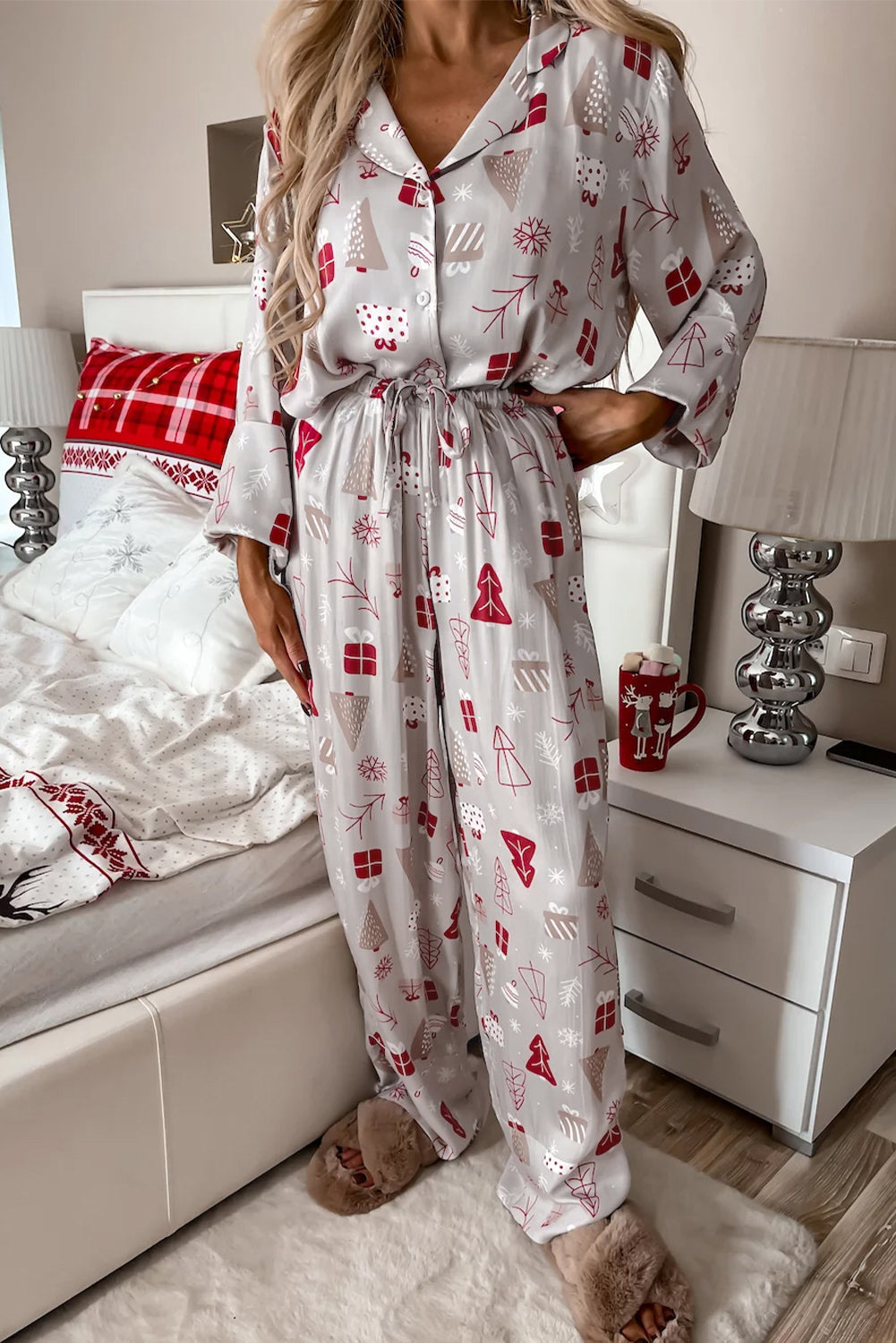 Christmas Print Shirt Pyjama Set eAura