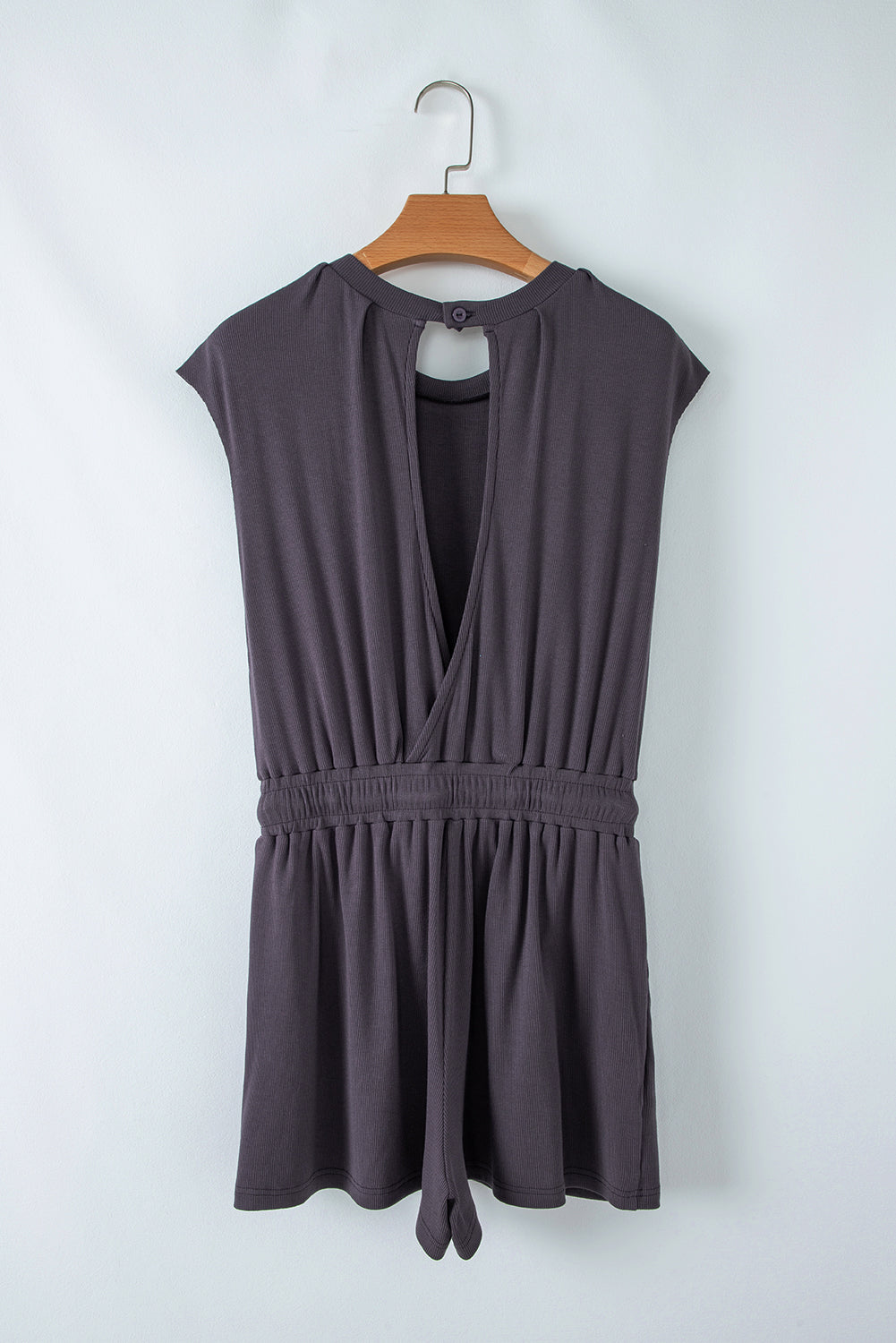 Bristol Black Knit Open Back Cap Sleeve Drawstring Romper eAura