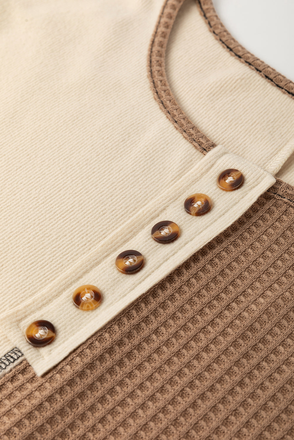 Waffle Stitch Detail Long Sleeve Boxy Top - eAura