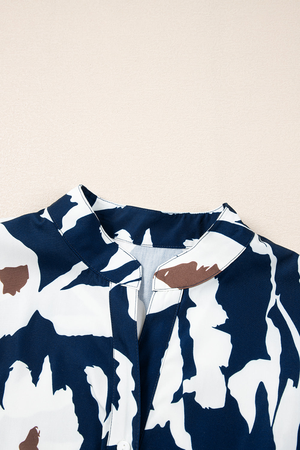Sail Blue Abstract Floral Print Puff Sleeve Half Button Blouse eAura