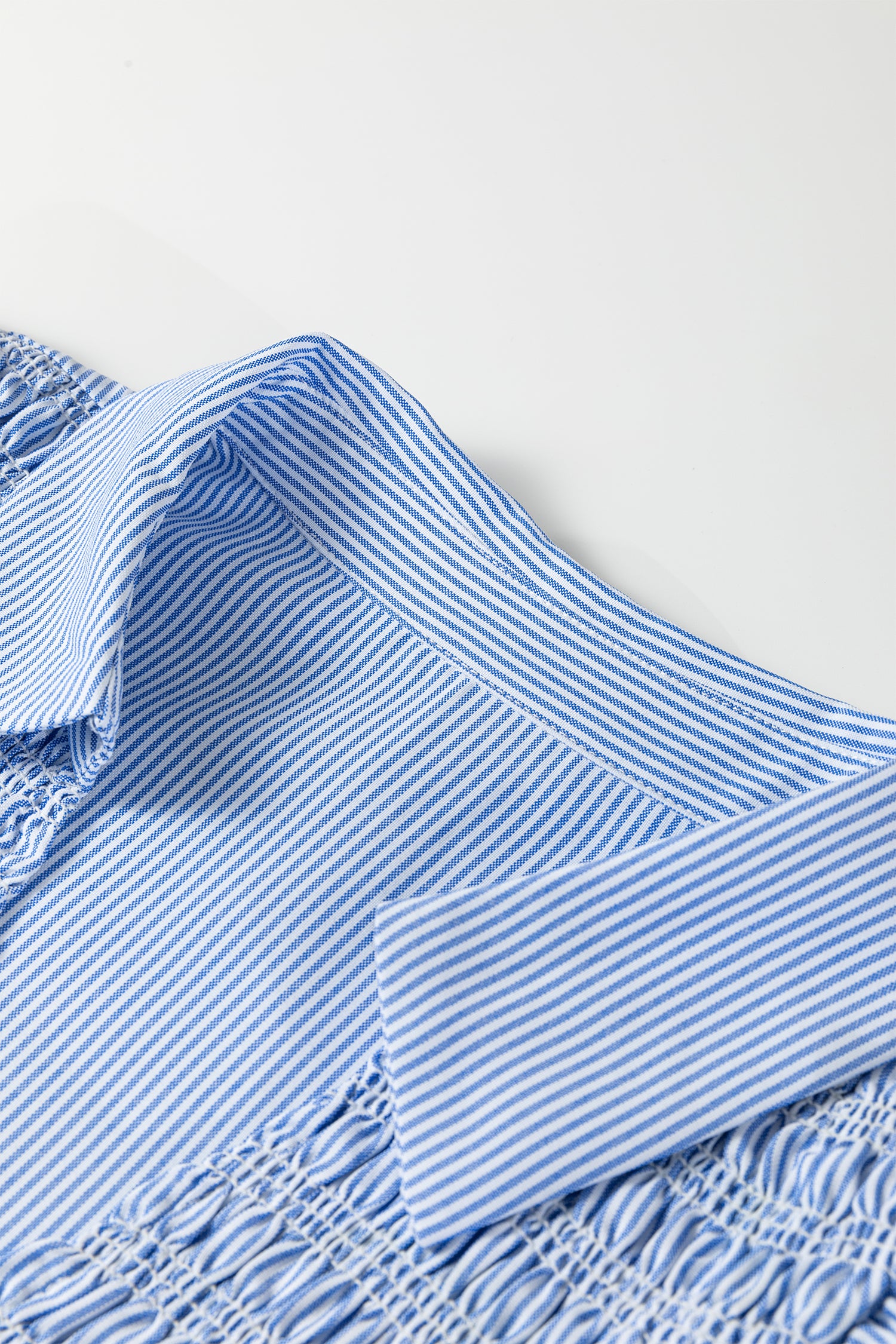 Stripe Shirred Detail Collar V-Neck Plus Size Midi Dress DL