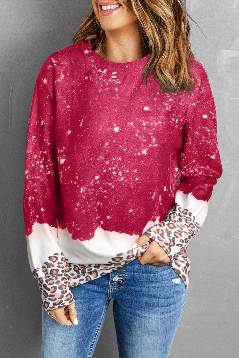 Black Leopard Bleached Pullover Sweatshirt eAura