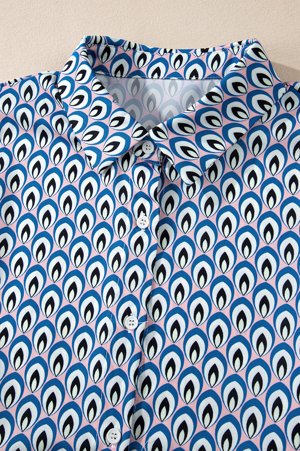 Abstract Print Shirred Cuff Buttoned Oversized Shirt – Blue
