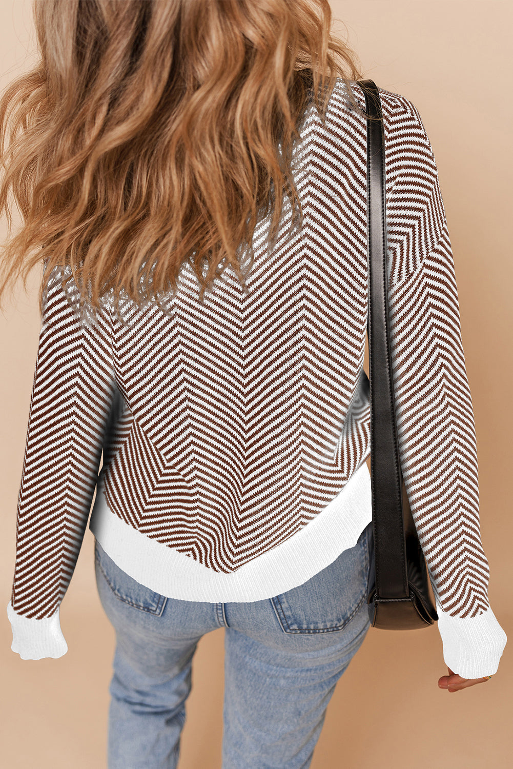 Brown Stripe Buttoned Front V Neck Herringbone Cardigan Dear-Lover Dropshipping