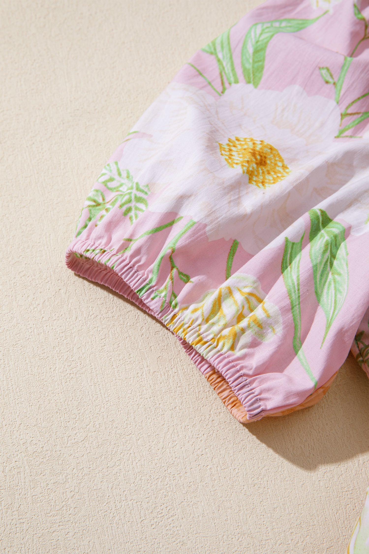 Floral Print Short Puff Sleeve High Waist Tiered Maxi Dress – Pink