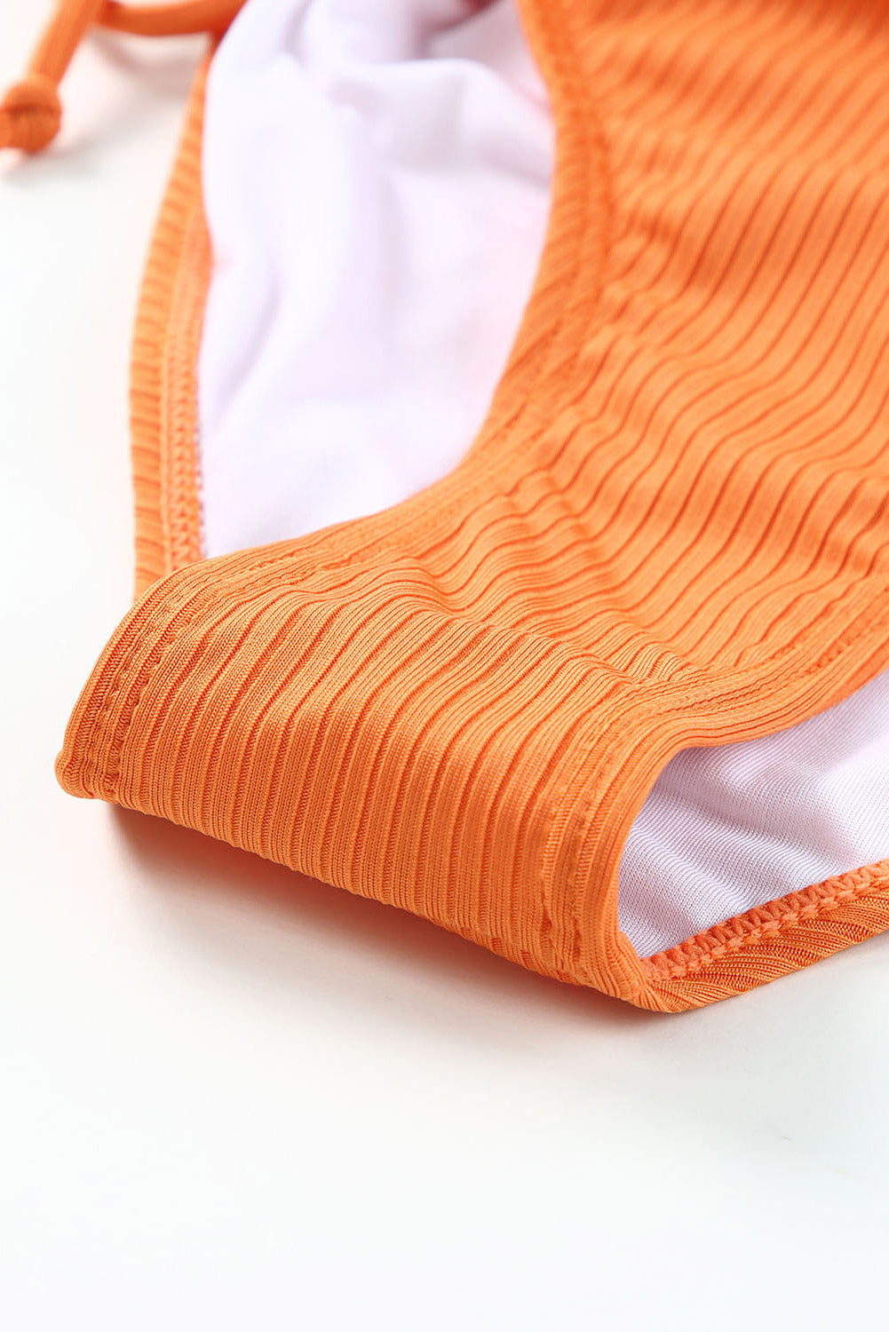 Orange Adjustable Straps Ribbed Knit One Piece Swimsuit eAura