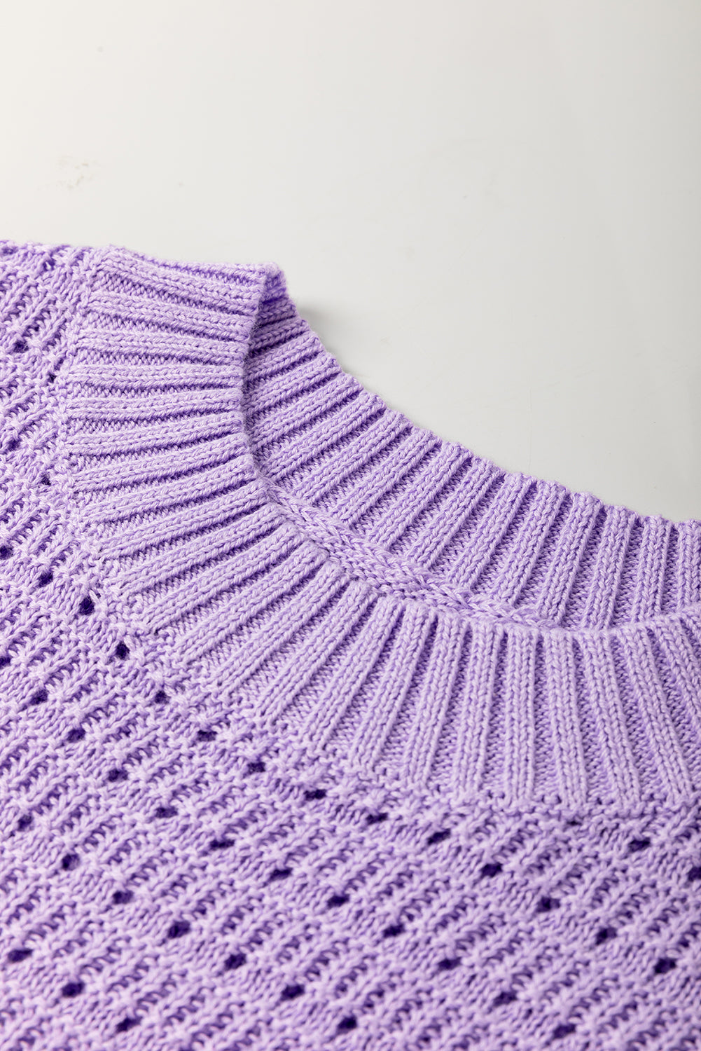 Pointelle knit Ribbed Trim Short Sleeve Sweater eAura