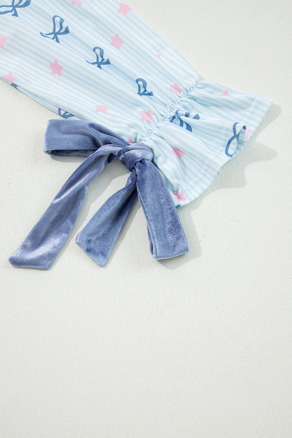 Sky Blue Stripe Bow Star Print Tied Detail 2pcs Lounge Set - eAura