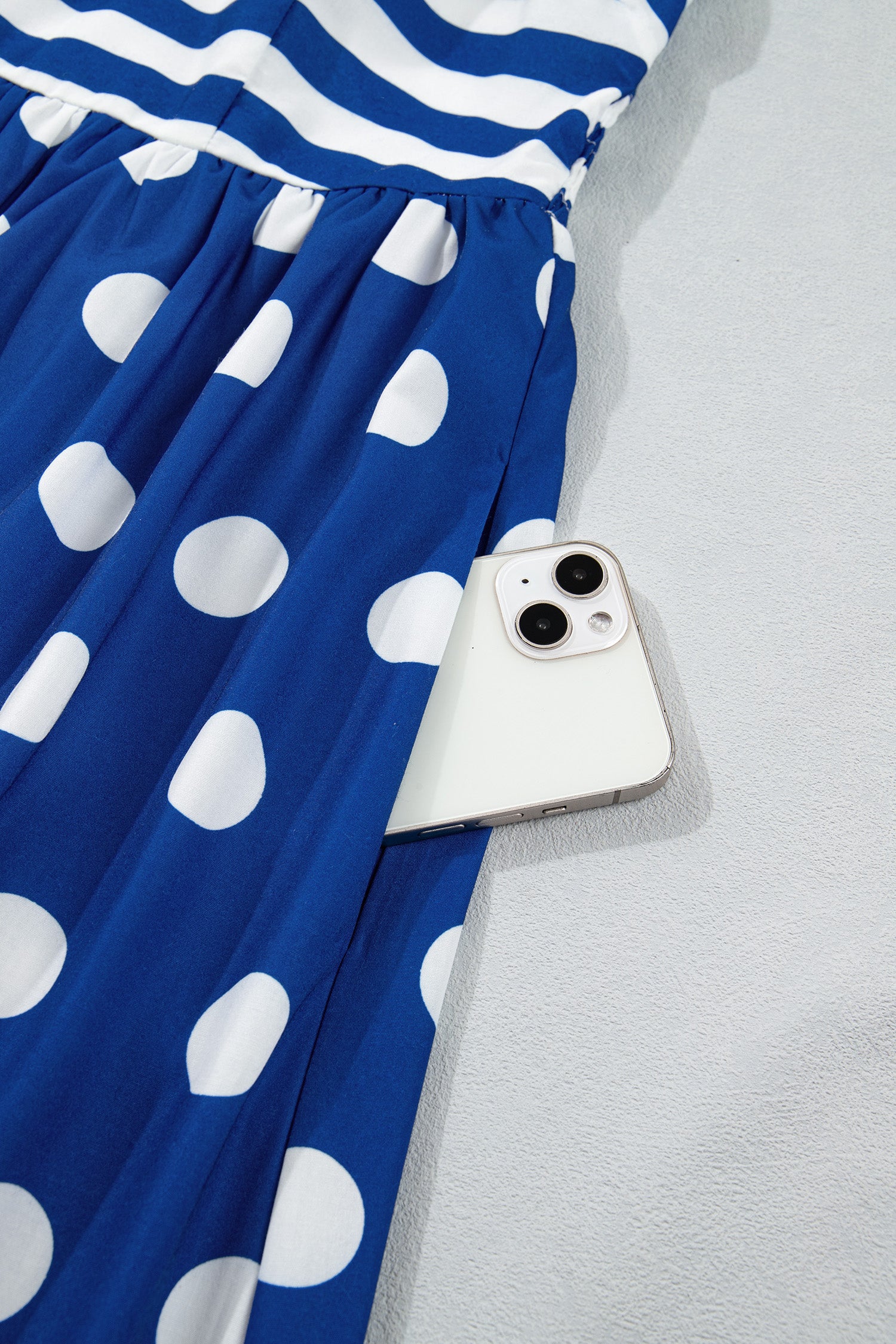 Striped Polka Dot Patchwork Maxi Dress – Blue