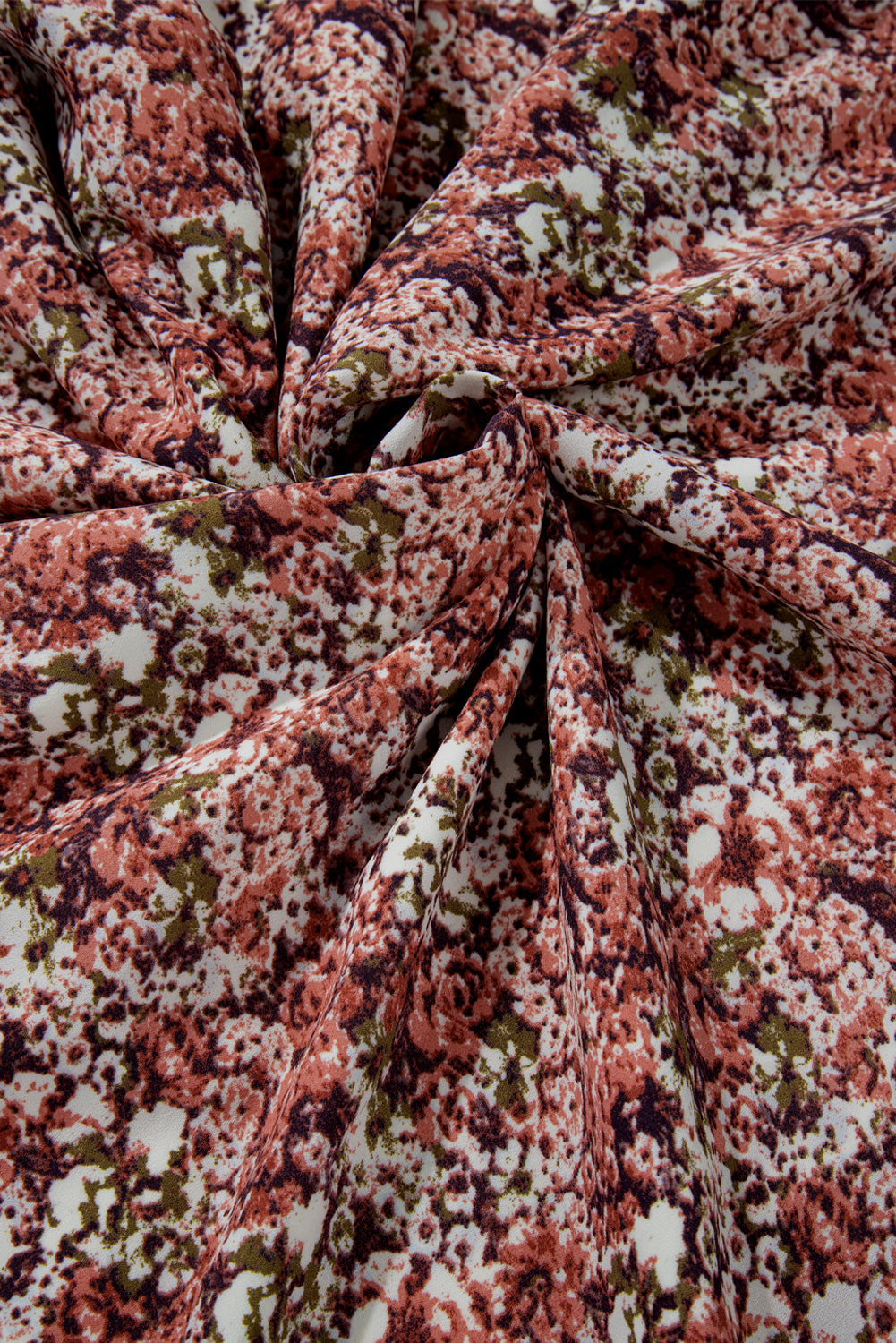 Brown Floral Print Split Front Tiered Frilled V Neck Midi Dress eAura