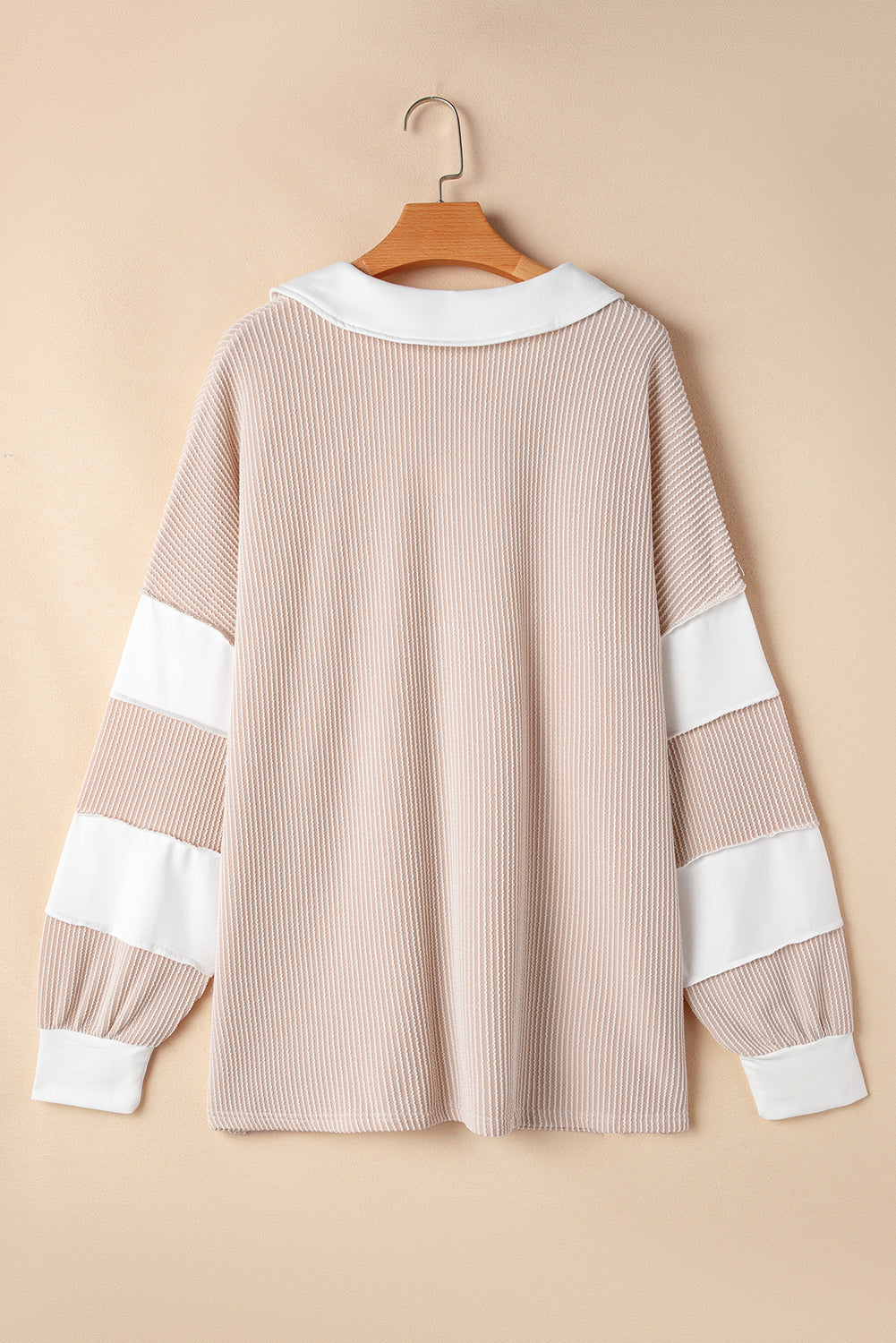 Parchment Ribbed Colourblock Long Sleeve Slit V Neck Plus Top BB Fashion Outlet