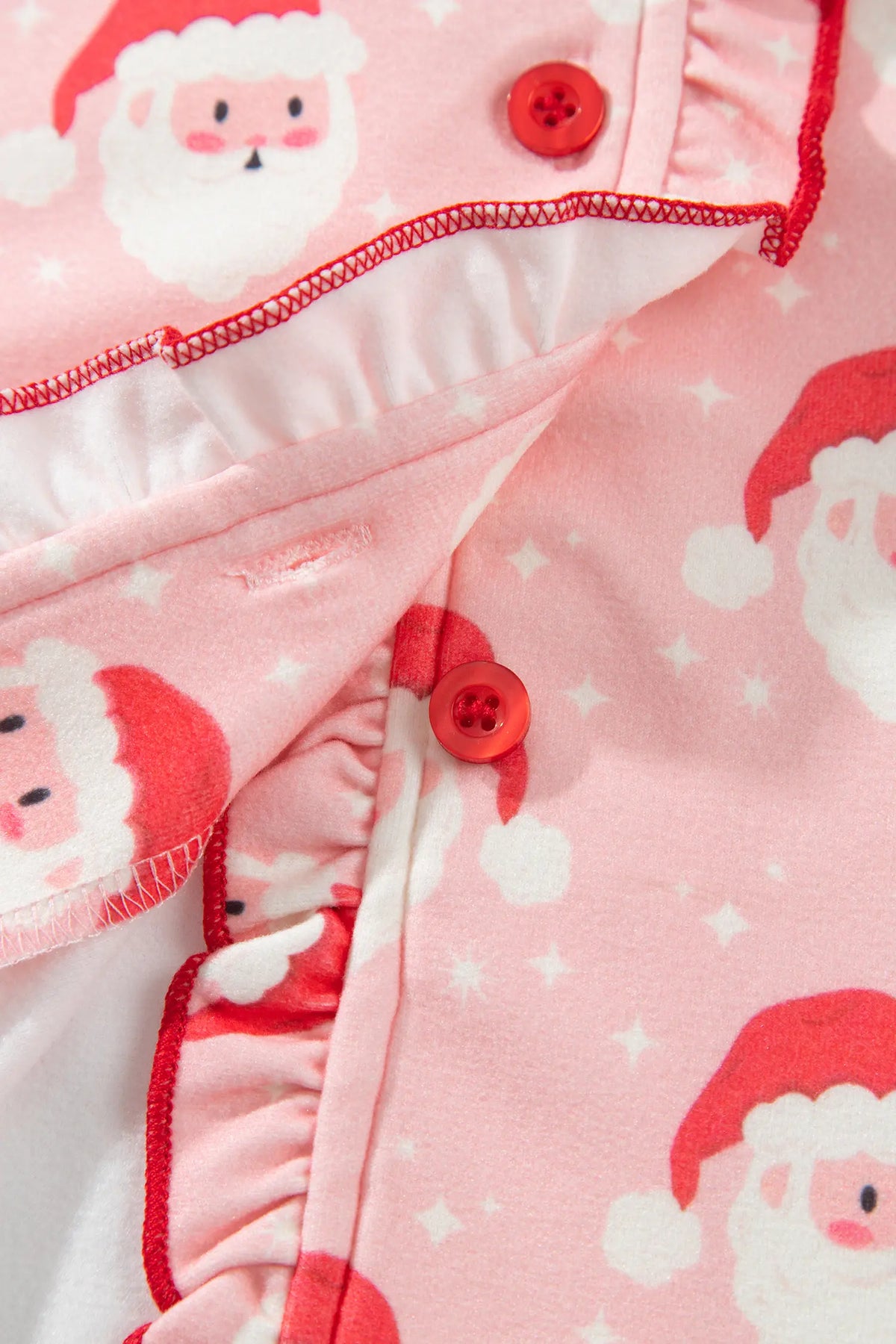 Lounge Set Santa Print Frilled Button Front Top and Pants