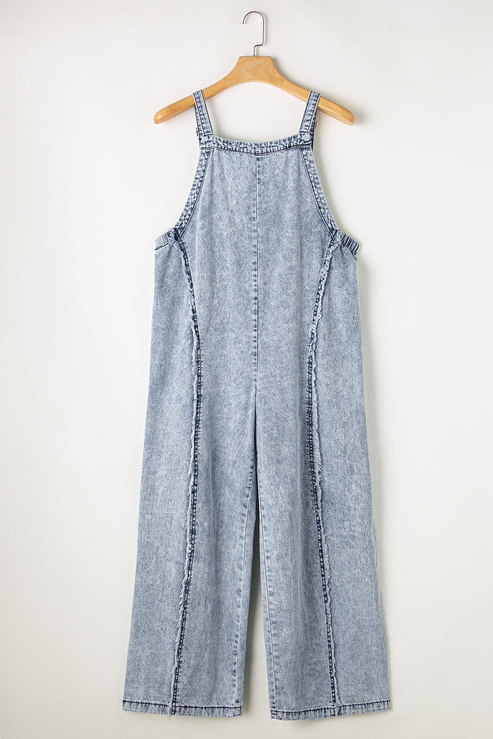 Dark Grey Light Wash Frayed Exposed Seam Wide Leg Denim Overall eAura