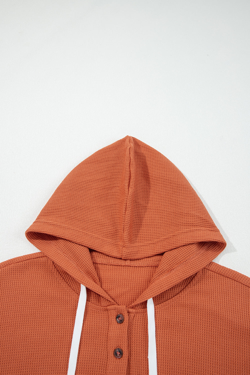 Waffle Patchwork Drawstring Hooded Long Sleeve Top - eAura