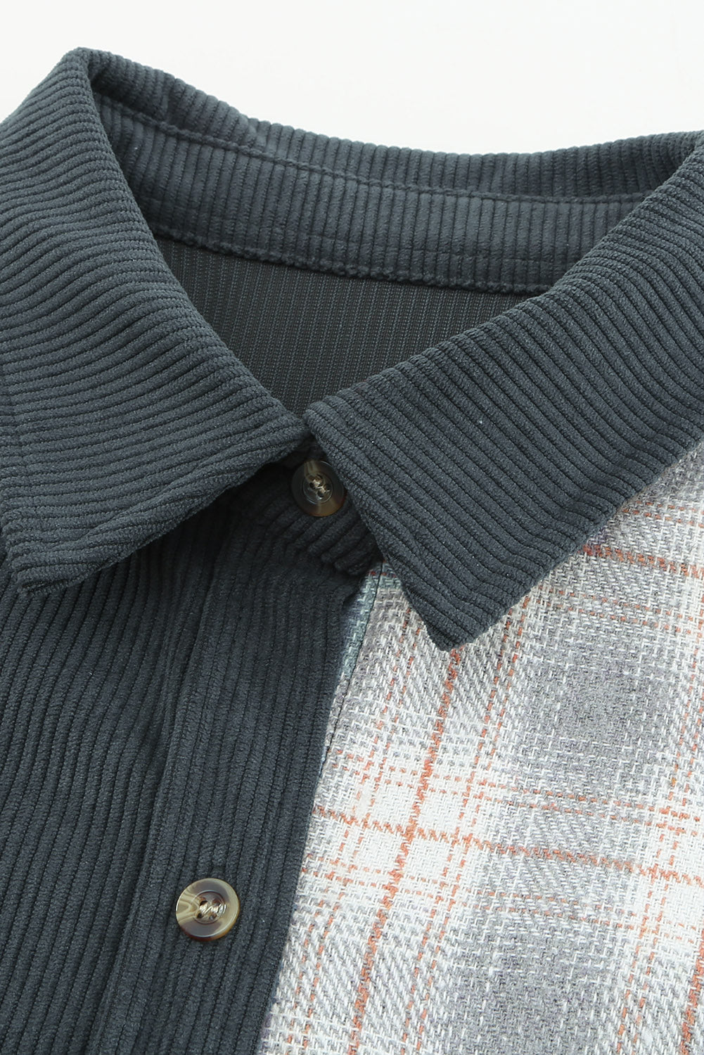 Grey Plaid Colour Block Button-up Oversize Corduroy Shacket eAura