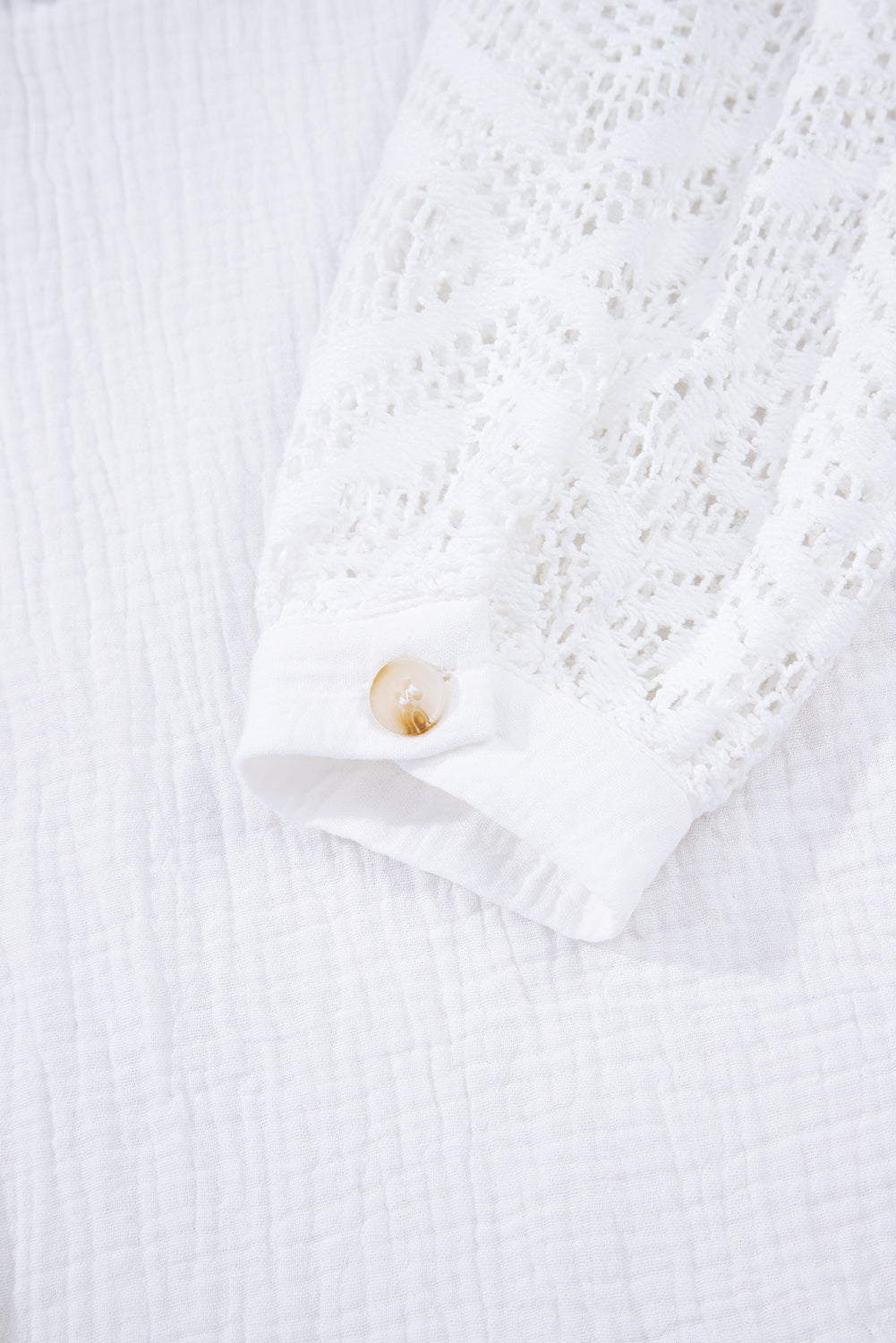 White Cotton Gauze Lace Patchwork Long Sleeve Shirt - eAura