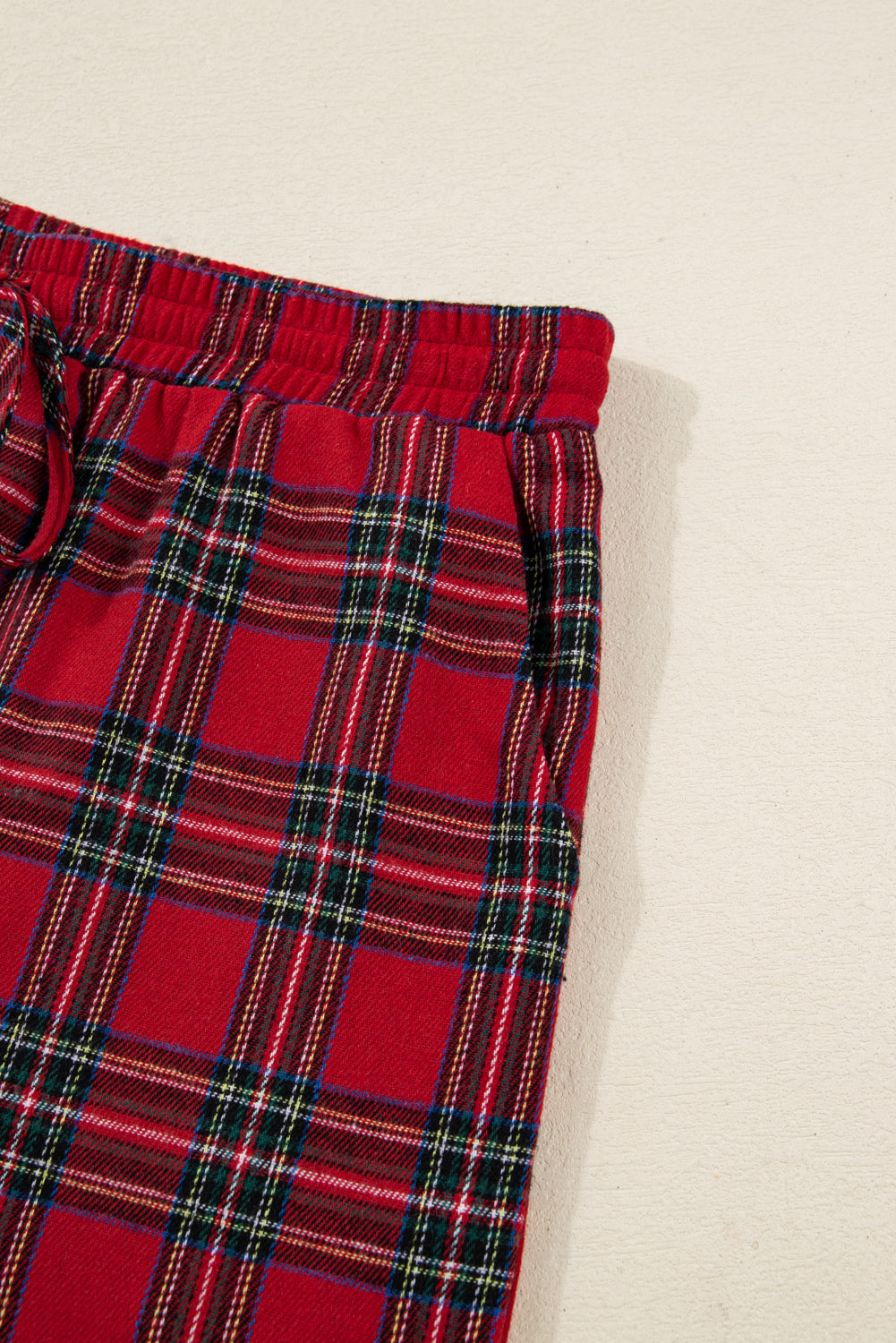 Red Plaid Contrast Christmas Holiday Long Sleeve Shirt and Short Pyjamas - eAura