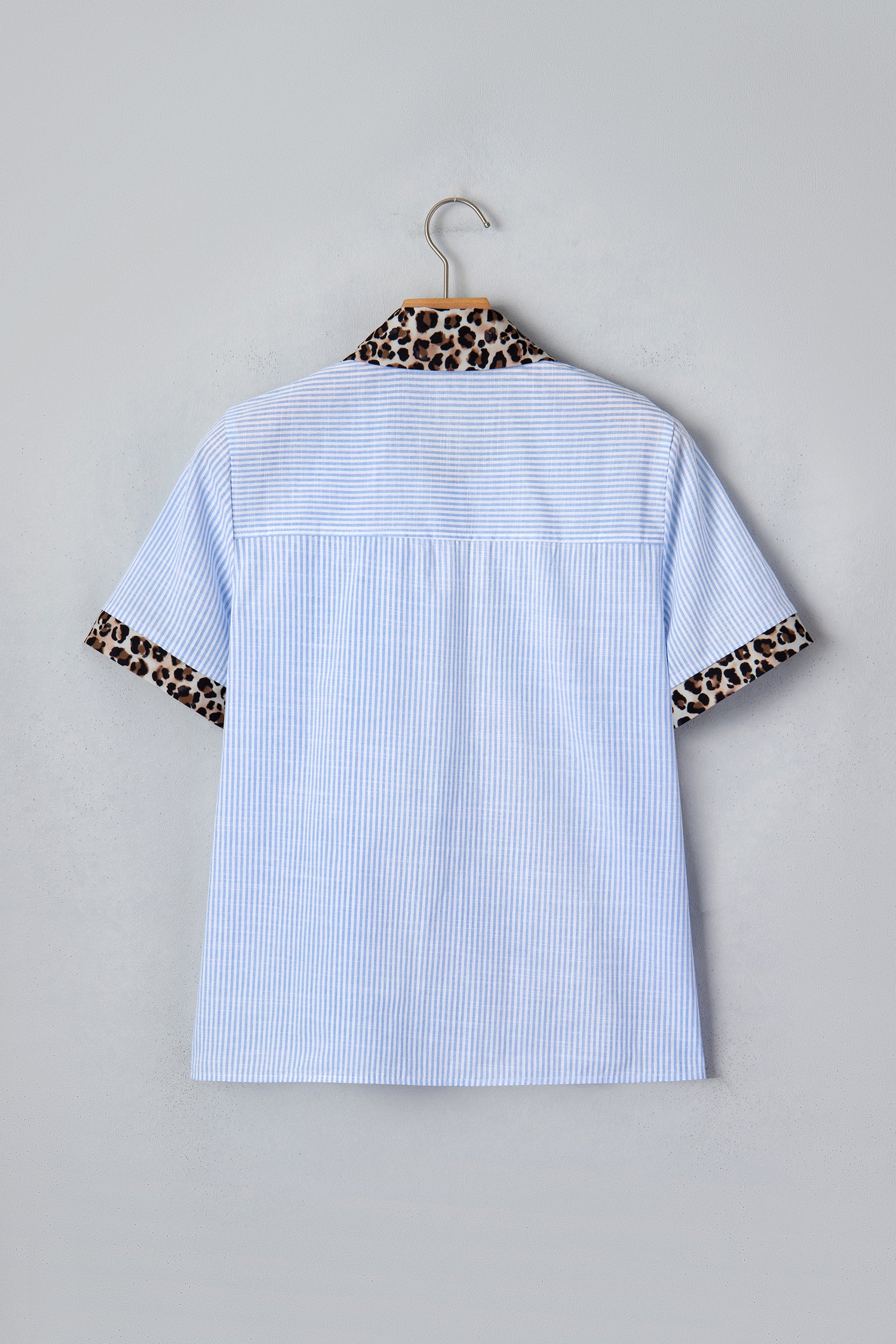 Stripe Leopard Contrast Collar Short Sleeve Shirt